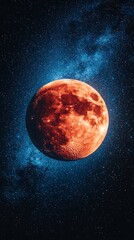 Naklejka premium Dramatic red moon surrounded by countless shining stars high resolution picture