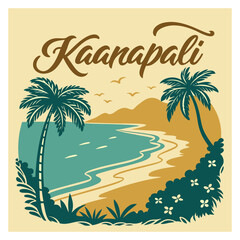 Obraz premium Kaanapali tropical beach landscape vintage travel poster design