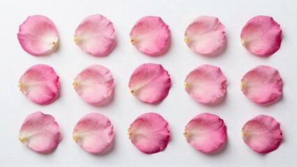 Pink rose petals grid on white background