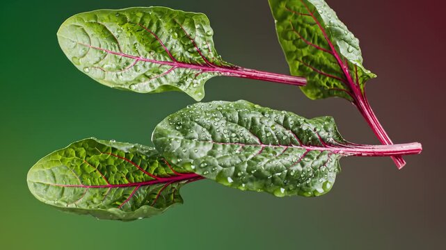 Harvesting Fresh Chard Leaves With Water Droplets, Close Up