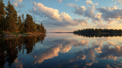 Fototapeta premium Serene sunset over calm lake