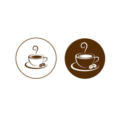 Obraz premium Brown coffee cup icon with steam simple flat vector for cafe and beverage Hot coffee cup icon. Coffee Mug and Beans Logo Design. Minimalist Brown Coffee Shop Symbol.Hot Coffee Cup Icon with Steam.