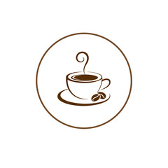 Obraz premium Brown coffee cup icon with steam simple flat vector for cafe and beverage Hot coffee cup icon. Coffee Mug and Beans Logo Design. Minimalist Brown Coffee Shop Symbol.Hot Coffee Cup Icon with Steam.