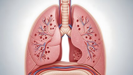 Detailed Human Lung Anatomy with Respiratory Pathways