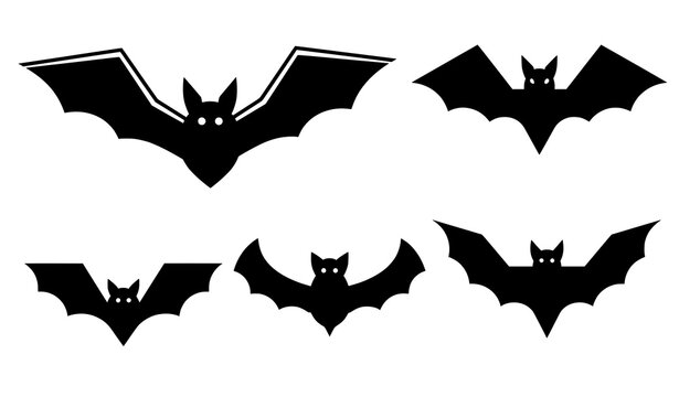 Minimal Halloween bat silhouette icon set flat vector illustration on white