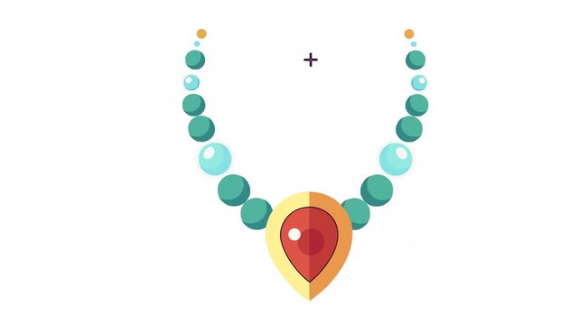 Stylish necklace with a dotted stone pendant. Jewelry animation, alpha channel. Cartoon