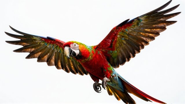 Macaw flying with outstretched wings
