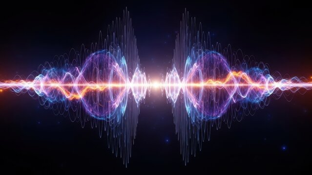 Vibrant glowing waveforms and energy pulses representing dynamic sound or signal transmission