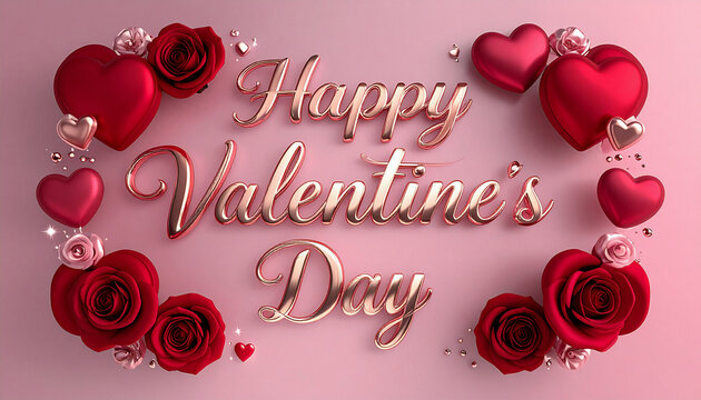 Happy valentines day luxury 3d romantic greeting card design