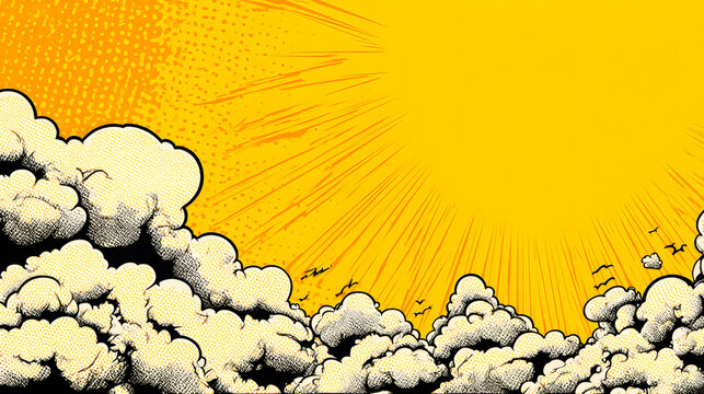 Abstract comic book inspired background with yellow and white explosion and minimal copy space
