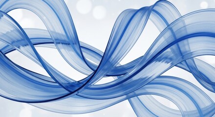 Abstract blue ribbons swirling and flowing gracefully against a blurred bright background.