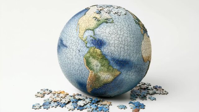 Puzzle globe with missing pieces creates an engaging visual of the Earth and its continents