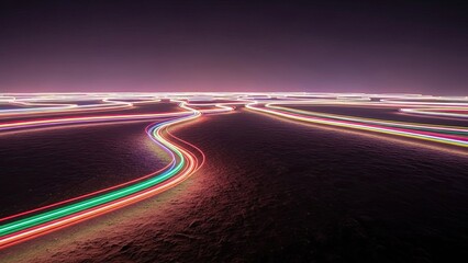 Vibrant light trails creating captivating abstract landscape at night