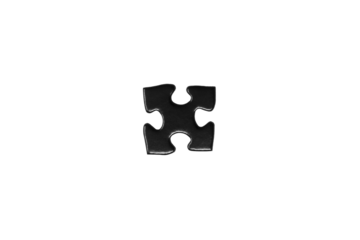 Four-Way Connector Puzzle Piece – Black Central Jigsaw Segment with Tabs on Every Side, Isolated on White Background, Strong Symbol of Network, Unity, Teamwork and Complex Problem Solving

