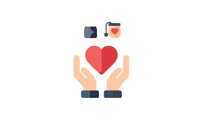 Flat healthcare hands holding heart icon set for medical and wellness design