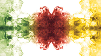 Abstract reggae background with red yellow and green smoke forming a central symbolic cloud