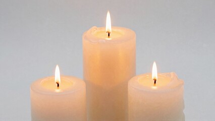 Three lit candles with warm flames