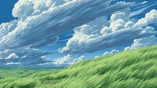 2D Side-Scroll Grassy Hills with Wind Animation