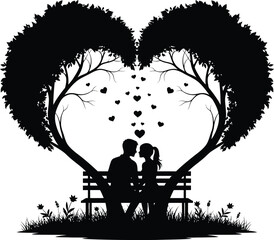 Couple sharing a romantic moment under heart-shaped trees
