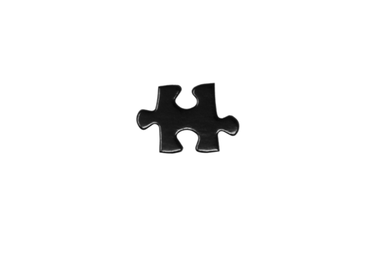 Central Connector Puzzle Piece – Black Jigsaw Segment with Opposite Tabs and Sockets on White Background, Symbolizing Link Between Ideas, Teamwork, Collaboration and Creative Problem Solving

 - Powered by Adobe