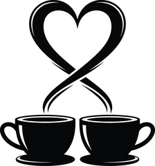 Two coffee cups with intertwined hearts