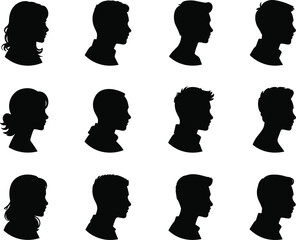 Diverse,people,profile,silhouettes,collection,of,men,and,women,black,vector,heads,side,view,illustration,isolated,modern,graphic,design,set © Creative Asif
