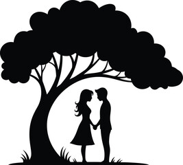 Couple embracing under a tree