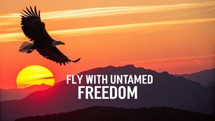 Majestic Eagle Soaring at Sunset Above Mountains