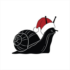 A festive black silhouette of a snail wearing a santa hat © Al Hasan