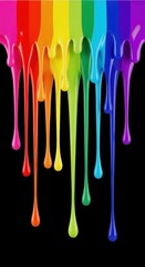 Colorful paint drips flowing down against a solid black background.