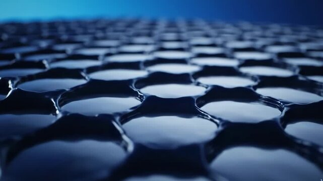 Closeup of dark blue hexagonal molecular structure or graphene lattice