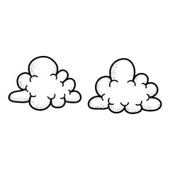 Obraz premium Distinctive hand-drawn cloud illustrations in a charming cartoon style, featuring bold outlines and subtle dot patterns, perfect for weather graphics, sky concepts, or whimsical design projects