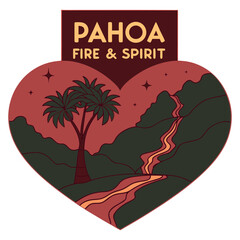 Dark Heart Shaped Volcanic Landscape of Pahoa with Glowing Lava