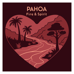 Heart Shaped Pahoa Hawaii Illustration Featuring Red Lava Landscape