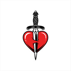 Detailed vector illustration of a dagger piercing a heart design