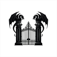 Detailed black silhouette of a fantasy dragon gate entrance structure