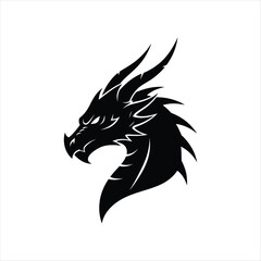 Detailed black dragon head profile logo a striking silhouette design