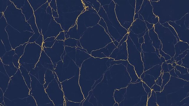 Abstract view of dark blue surface with golden cracks and veins, natural look
