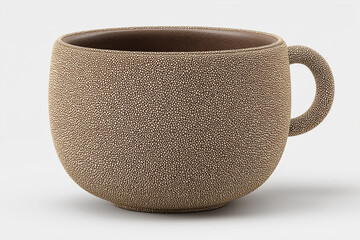 Textured ceramic mug with unique beaded surface design against white background