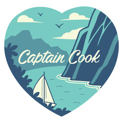 Blue Monochromatic Captain Cook Coastal Sailboat Heart Badge