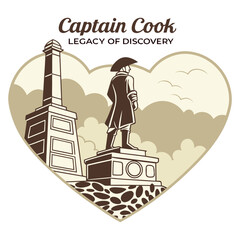 Captain Cook Statue and Obelisk Monument Heart Badge