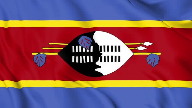 Realistic Eswatini Flag Waving, 4K Seamless Loop, Southern African Monarchy Symbol