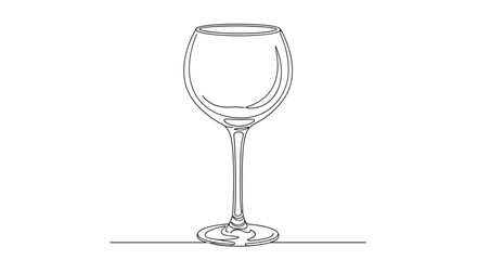 An elegant continuous one-line drawing of an empty red wine glass perfect for a restaurant menu or winery logo isolated on a white background.