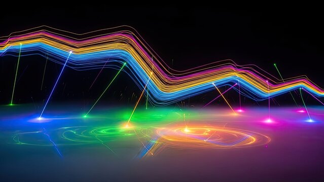 vibrant multicolored light trails creating dynamic abstract wave patterns with glowing - Powered by Adobe