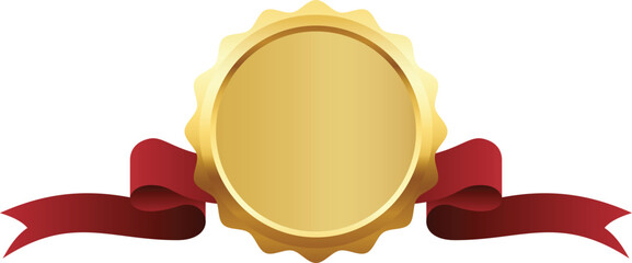 Golden Medal Award with Red Ribbon on Transparent Background.