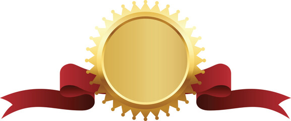 Golden Award Seal with Red Ribbon on Transparent Background.