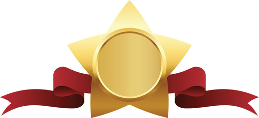 Golden Star Medal with Red Ribbon Illustration on Transparent Background.
