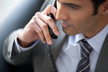 Businessman Talking on Handset Phone in Car