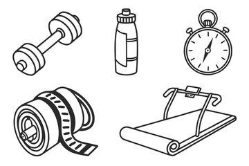 Essential fitness equipment isolated on white background, Vector