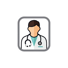 Fototapeta premium Professional male doctor avatar icon, a flat vector illustration depicting a healthcare worker with a stethoscope, suitable for medical apps, websites, and service representations
